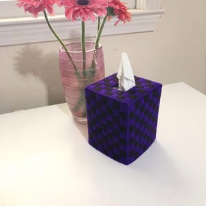 Purple and Black Checker Tissue Box Cover Décor -  Made To Order