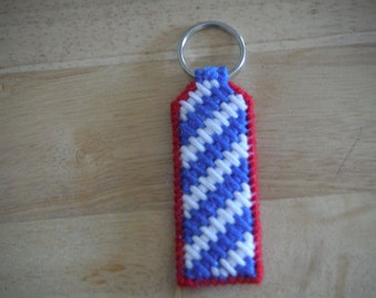 Plastic Canvas Patriotic Keychain, USA Zigzag Keychain, Red White and Blue Keychain