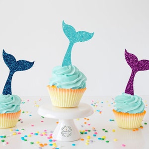 Glitter Mermaid Tail Cupcake Toppers: Acrylic Party Decorations (Set of 6)