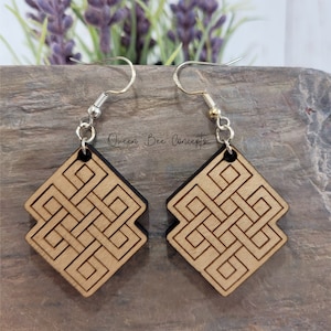 Celtic Knot Maple Wood Earrings: Laser Cut 925 Silver Wires