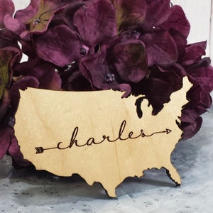 Tarjetas de lugar de Estados Unidos - Tarjetas de lugar de madera - Ajuste de mesa del 4 de julio - Decoración patriótica - Hecho a medida - Grabado con láser - Grabado gratis