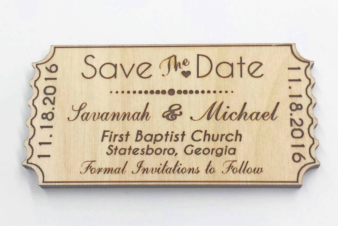 Save the Date Wood Ticket Stub Wedding Favor Etsy