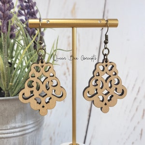Wood Chandelier Earrings - Statement Earrings - Boho Jewelry - Laser Cut