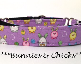 Easter Martingale Dog Collar or Easter Bunny Buckle Collar or Easter Bunny Buckle Mart or Easter Chain Martingale, Bunnies and Chicks