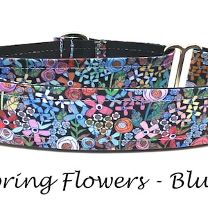 Martingale Dog Collar or Buckle Dog Collar or Buckle Mart or Chain Martingale, Blue, Pink, Orange Floral - Spring flowers - Blue