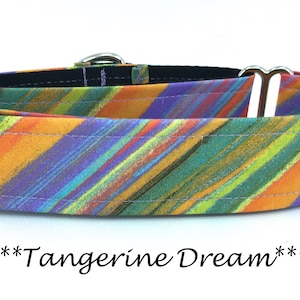 Martingale Dog Collar or Buckle Dog Collar or Buckle Mart or Chain Martingale, Peach purple, green Pastel Stripe Dog Collar, Tangerine Dream