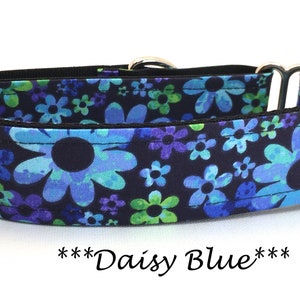 Martingale Dog Collar or Buckle Dog Collar or Buckle Mart or Chain Martingale, Purple, Green, Blue, Aqua Floral Daisies, Daisy Blue