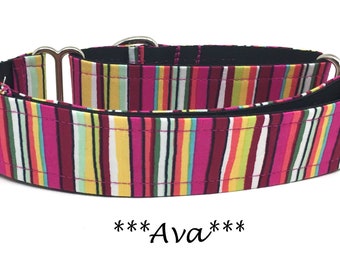 Martingale Dog Collar or Buckle Dog Collar or Buckle Mart or Chain Martingale, Pink, Hot Pink, Yellow, green, striped Dog Collar,  Ava