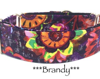 Martingale Dog Collar or Buckle Dog Collar or Buckle Mart or Chain Martingale, Floral, purple, yellow, green, red, orange - Brandy