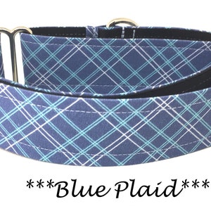 May include: A blue and white plaid dog collar with silver hardware. ***Blue Plaid***