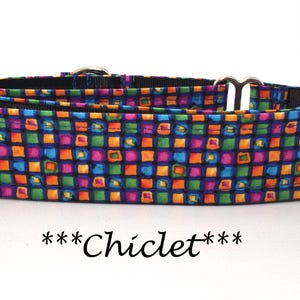 Martingale Dog Collar or Buckle Dog Collar or Buckle Mart or Chain Martingale, Blue, Orange, Pink Artsy Dog Collar, Artsy, Chiclet