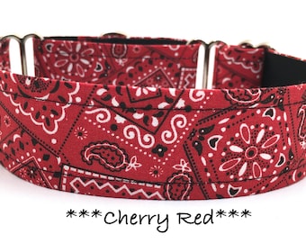 Red Bandana Martingale Dog Collar or Buckle Dog Collar or Buckle Mart or Chain Martingale or Dog Collar, Bandana Dog Collar, Cherry Red