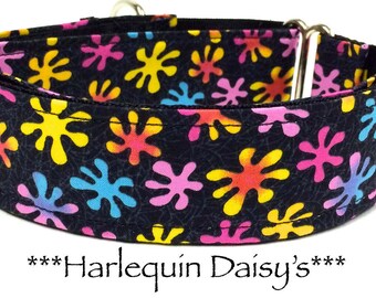 Martingale Dog Collar or Buckle Dog Collar or Buckle Mart or Chain Martingale, Fun Pink, Blue, Yellow, Girly Daisy Collar, Harlequin Daisies