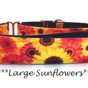 Martingale Dog Collar or Buckle Dog Collar or Buckle Mart or Chain Martingale, Yellow, Red, Orange, Brown,Flower, Large Sunflowers