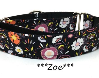 Martingale Dog Collar or Buckle Dog Collar or Buckle Mart or Chain Martingale, Pink Orange Purple Floral Dog Collar - Zoe