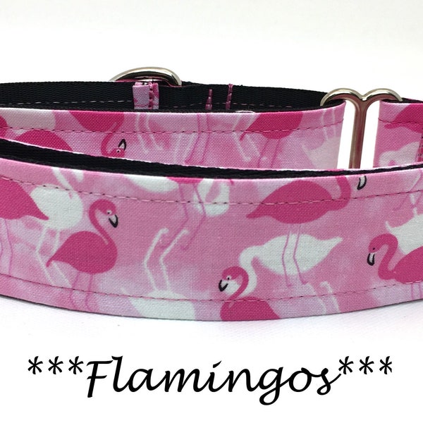 Flamingo Martingale Dog Collar or Flamingo Buckle Dog Collar or Flamingo Buckle Mart Dog Collar or Pink Chain Martingale - Flamingos