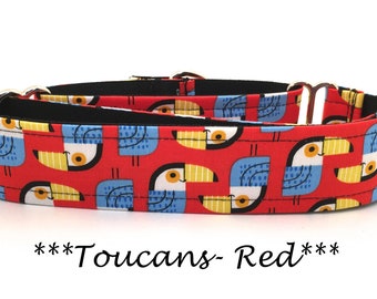 Bird Martingale Dog Collar or Bird Buckle Dog Collar or Toucan Buckle Mart Dog Collar or Toucan Chain Martingale Dog Collar- Toucan Red