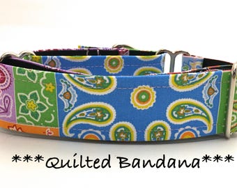 Bandana Martingale Dog Collar or Buckle Dog Collar or Buckle Mart or Chain Martingale or Dog Collar, Bandana Dog Collar, Quilted Bandana