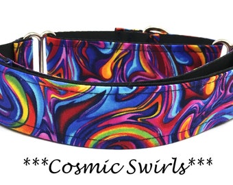 Martingale Dog Collar or Buckle Dog Collar or Buckle Mart or Chain Martingale, Rainbow, Swirl, Colorful Dog Collar -Cosmic Swirl