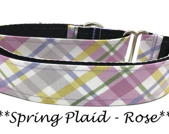 Collier pour chien ou boucle Martingale pour chien Collier ou boucle pour chien Martingale à mailles ou chaîne, collier pour chien à carreaux, lavande, jaune, rose, écossais printanier - rose