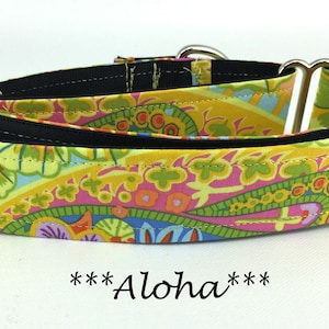 Martingale Dog Collar or Buckle Dog Collar or Buckle Mart or Chain Martingale, Yellow green pink blue, floral summer bright dog collar Aloha