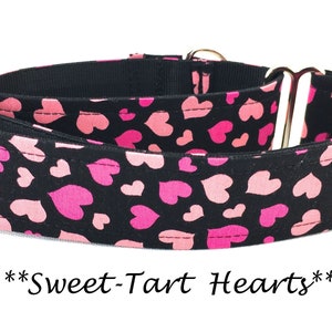 Martingale Dog Collar or Buckle Dog Collar or Buckle Mart or Chain Martingale, Valentine&#39;s Day Dog Collar, Pink Hearts, Sweet-Tart Hearts