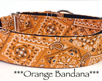 Orange Martingale Dog Collar or Orange Bandana Dog Collar or Orange Buckle Mart Dog Collar or Orange Chain Martingale- Bandana Orange