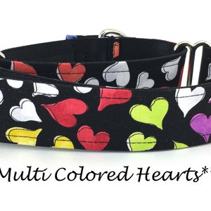 Martingale Dog Collar or Buckle Dog Collar or Buckle Mart or Chain Martingale, Colorful Heart Dog Collar, Multi Colored Hearts