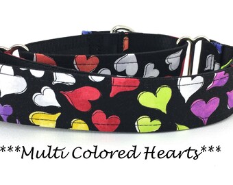 Valentine Martingale Dog Collar, Colorful Heart Martingale, Colorful Heart Dog Collar, Valentine's Day Martingale, Multi Colored Hearts