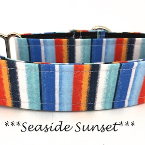 Martingale Dog Collar, Bright Buckle Dog Collar, Striped Dog Collar, Bright Martingale Dog Collar, Boyish Martingale, Preppy, Seaside Sunset