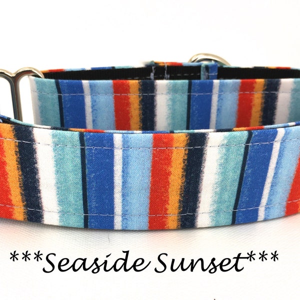 Martingale Dog Collar, Bright Buckle Dog Collar, Striped Dog Collar, Bright Martingale Dog Collar, Boyish Martingale, Preppy, Seaside Sunset