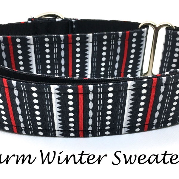 Martingale Dog Collar or Buckle Dog Collar or Buckle Mart or Chain Martingale, Red, Gray, Black Striped Dog Collar, Warm Winter Sweater