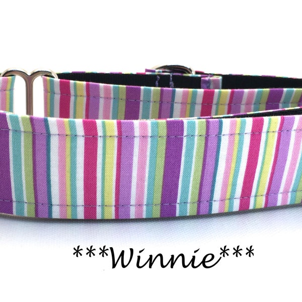 Martingale Dog Collar or Buckle Dog Collar or Buckle Mart or Chain Martingale, Pastel pink, purple, yellow, blue striped Dog Collar, Winnie