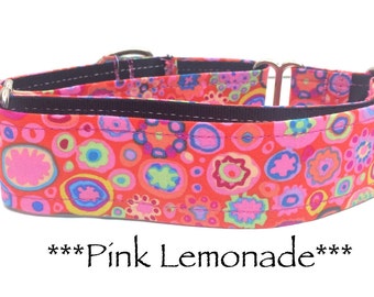 Pink Martingale Dog Collar or Pink Buckle Dog Collar or Pink Buckle Mart or Modern Chain Mart, Geometric, Bright, Pink Lemonade