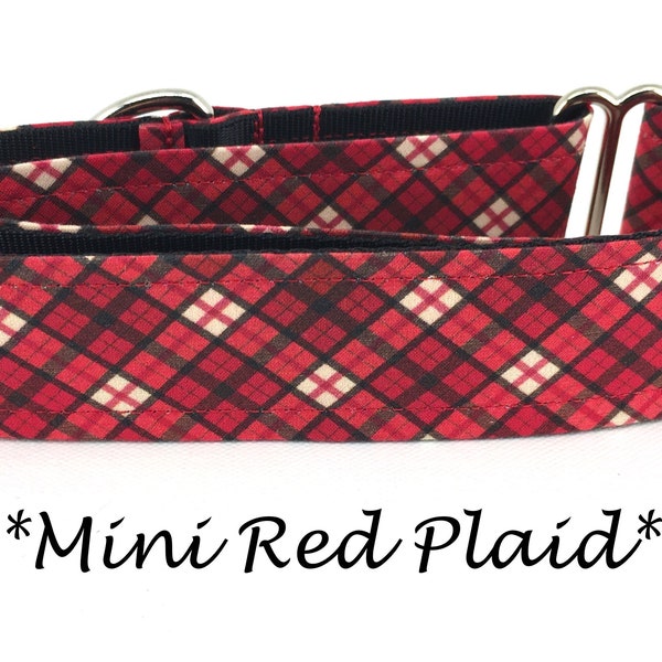 Martingale Dog Collar or Buckle Dog Collar or Buckle Mart or Chain Martingale, Red, Black, White Plaid dog Collar, Mini Red Plaid