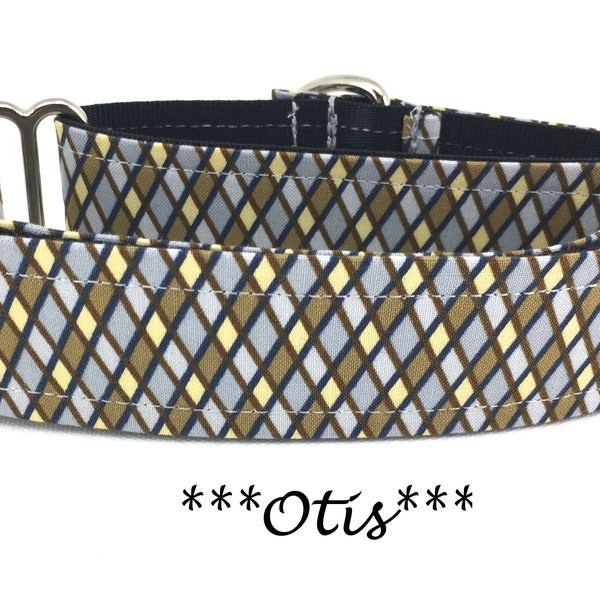 Martingale Dog Collar or Buckle Dog Collar or Buckle Mart or Chain Martingale, Navy Blue, Silver, Gold, Brown Argyle Dog Collar, Otis