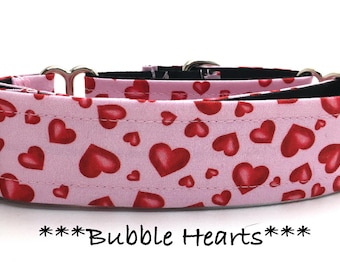 Heart Martingale Dog Collar or Buckle Dog Collar or Buckle Mart or Chain Martingale, Bubble Heart