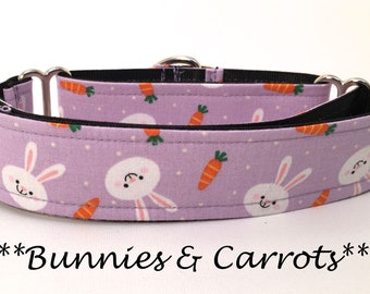 Easter bunny Martingale Dog Collar or Easter Bunny Buckle Dog Collar or Easter Chain Martingale or Easter Buckle Mart- Bunnies and Carrots