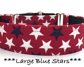 Star Martingale Dog Collar or Buckle Dog Collar or Buckle Mart or Chain Martingale, Large star Blue