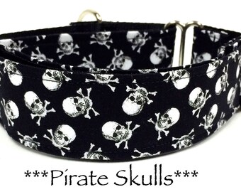 Skull Martingale Dog Collar or Pirate Skull Buckle Dog Collar or Pirate Skull Buckle Mart or Pirate Skull Chain Martingale- Pirate Skulls