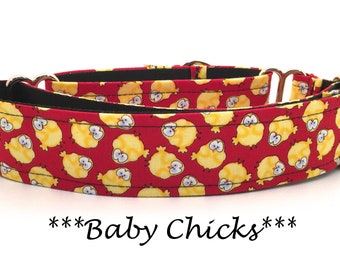 Chick Martingale Dog Collar or Bird Buckle Dog Collar or Chicken Buckle Mar or Chain Mart or Yellow Chick Martingale Dog Collar- Baby Chicks