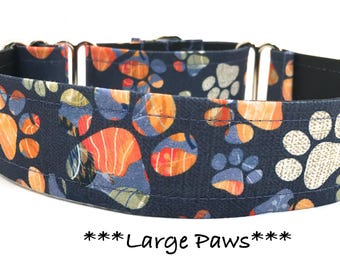 Dog Paw Martingale Dog Collar or Buckle Dog Collar or Buckle Mart or Chain Martingale, Orange and Blue Large Paws