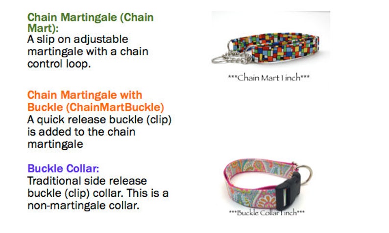 Peut inclure: Trois types de colliers pour chien&nbsp;: un collier martingale &agrave; cha&icirc;ne avec un motif g&eacute;om&eacute;trique color&eacute;, un collier martingale &agrave; cha&icirc;ne avec une boucle &agrave; d&eacute;gagement rapide et un collier &agrave; boucle lat&eacute;rale traditionnelle avec un motif cachemire. Les colliers mesurent tous 2,5&nbsp;cm de large.
