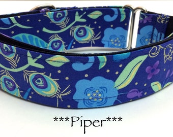 Martingale Dog Collar or Buckle Dog Collar or Buckle Mart or Chain Martingale, Gold Blue, Green, Purple Floral, Piper