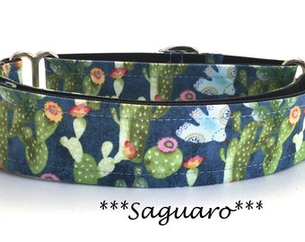 Martingale Dog Collar or Buckle Dog Collar or Buckle Mart or Chain Martingale, Cactus Dog Collar, Flowering Saguaro Martingale, Saguaro