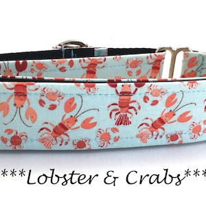 Martingale Dog Collar or Buckle Dog Collar or Buckle Mart or Chain Martingale, Light Teal, Light Blue, Red, Orange - Lobsters and Crabs