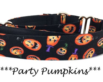 Martingale Dog Collar or Buckle Dog Collar or Buckle Mart or Chain Martingale or Halloween Dog Collar, Party Pumpkins