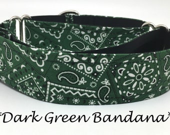 Dark Green Bandana Martingale Dog Collar or Martingale Buckle Collar or Bandana Buckle Collar, Dark Green Bandana
