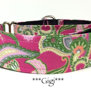 Martingale Dog Collar or Buckle Dog Collar or Buckle Mart or Chain Martingale, Pink, Green, Gold Girly Dog Collar, Gigi