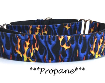 Martingale Dog Collar or Buckle Dog Collar or Buckle Mart or Chain Martingale, Blue, Yellow, Red, and Orange Flames, Propane